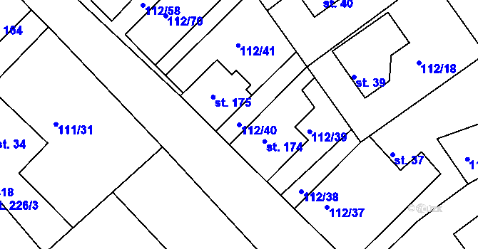 Parcela st. 112/40 v KÚ Malá Bělá, Katastrální mapa