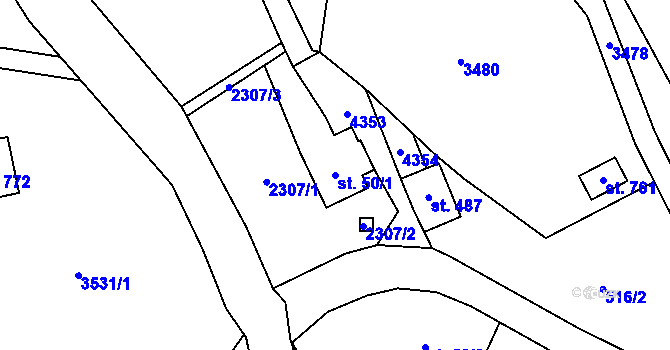 Parcela st. 50/1 v KÚ Malá Bystřice, Katastrální mapa