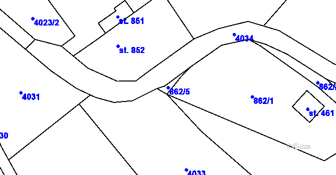 Parcela st. 862/5 v KÚ Malá Bystřice, Katastrální mapa