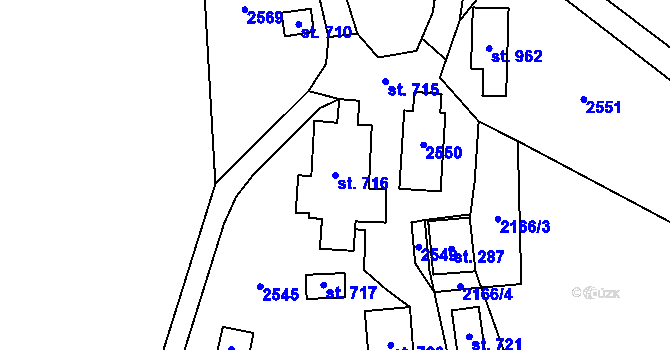 Parcela st. 716 v KÚ Malá Bystřice, Katastrální mapa