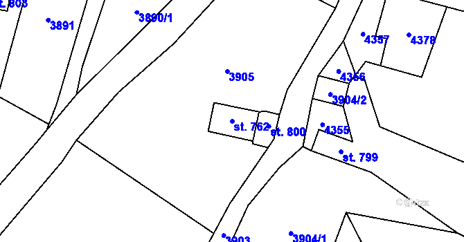 Parcela st. 762 v KÚ Malá Bystřice, Katastrální mapa