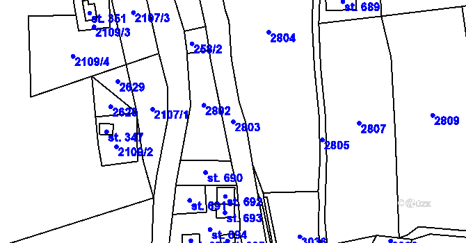 Parcela st. 2803 v KÚ Malá Bystřice, Katastrální mapa