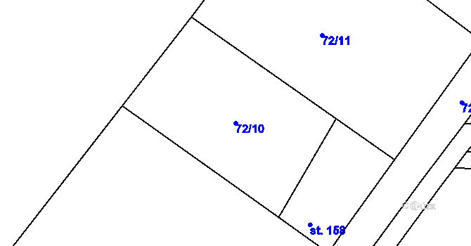Parcela st. 72/10 v KÚ Malá Černoc, Katastrální mapa