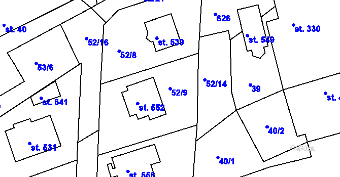 Parcela st. 52/9 v KÚ Malá Hraštice, Katastrální mapa