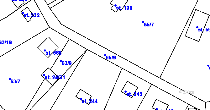 Parcela st. 65/9 v KÚ Malá Hraštice, Katastrální mapa