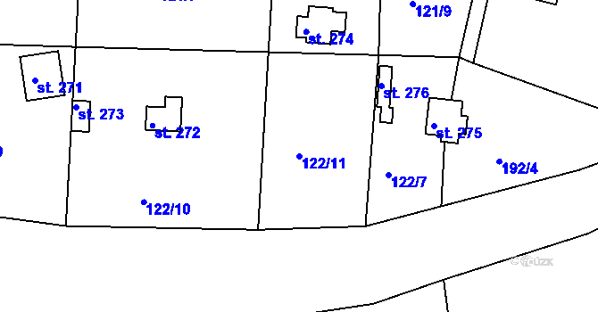Parcela st. 122/11 v KÚ Malá Hraštice, Katastrální mapa