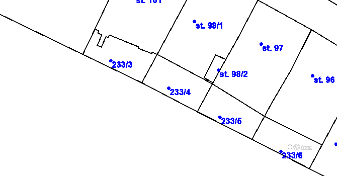 Parcela st. 233/4 v KÚ Malá Hraštice, Katastrální mapa