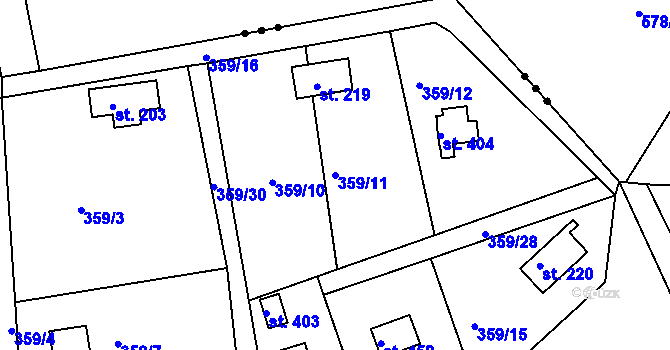 Parcela st. 359/11 v KÚ Malá Hraštice, Katastrální mapa