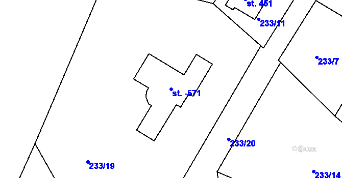 Parcela st. 571 v KÚ Malá Hraštice, Katastrální mapa