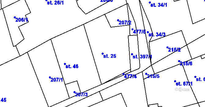Parcela st. 25 v KÚ Velká Hraštice, Katastrální mapa