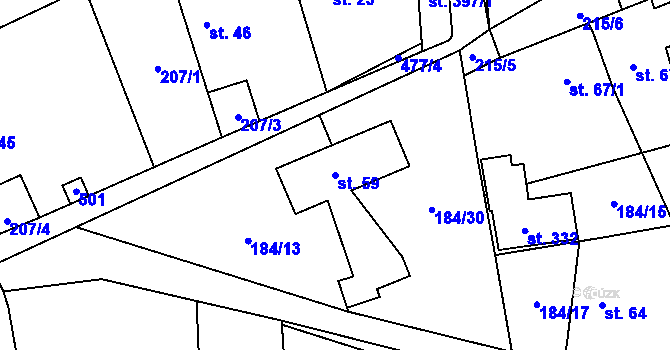 Parcela st. 59 v KÚ Velká Hraštice, Katastrální mapa