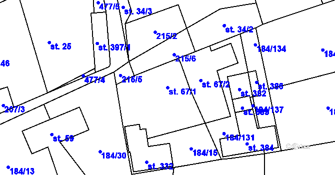 Parcela st. 67/1 v KÚ Velká Hraštice, Katastrální mapa
