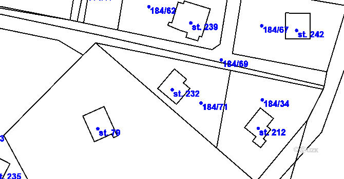 Parcela st. 232 v KÚ Velká Hraštice, Katastrální mapa