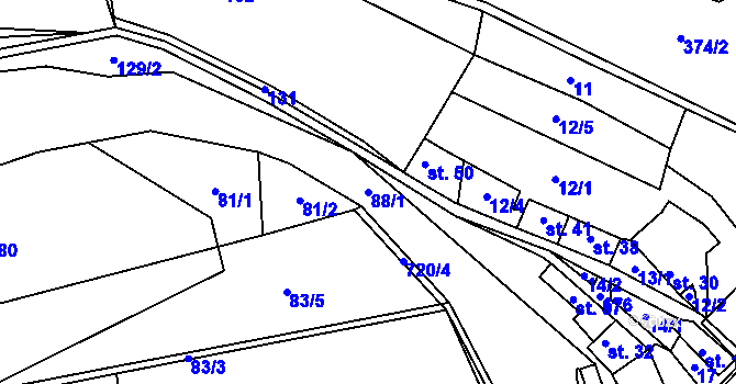 Parcela st. 88/1 v KÚ Malá Lečice, Katastrální mapa