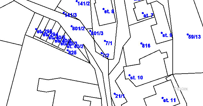 Parcela st. 7/2 v KÚ Malá Lhota u Valašského Meziříčí, Katastrální mapa