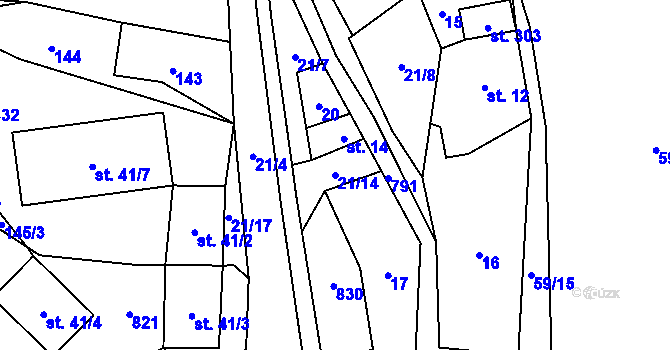 Parcela st. 21/14 v KÚ Malá Lhota u Valašského Meziříčí, Katastrální mapa