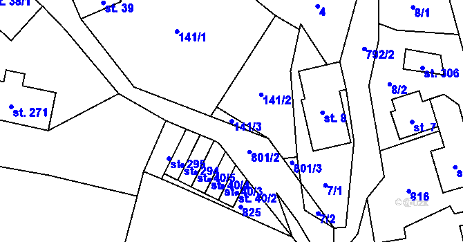 Parcela st. 141/3 v KÚ Malá Lhota u Valašského Meziříčí, Katastrální mapa