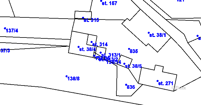 Parcela st. 313/1 v KÚ Malá Lhota u Valašského Meziříčí, Katastrální mapa