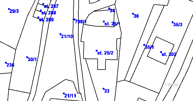 Parcela st. 25/2 v KÚ Malá Lhota u Valašského Meziříčí, Katastrální mapa