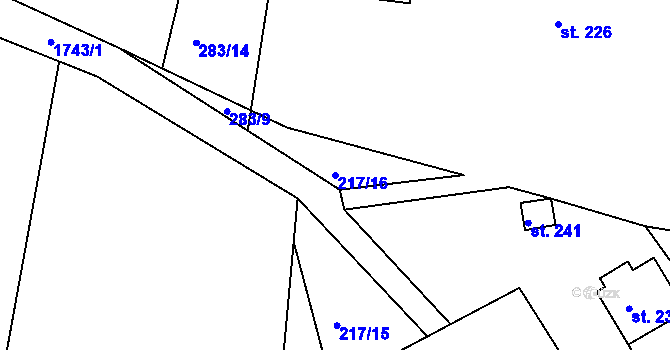 Parcela st. 217/16 v KÚ Malá Morava, Katastrální mapa