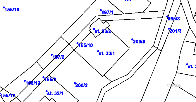 Parcela st. 33/1 v KÚ Sklené u Malé Moravy, Katastrální mapa