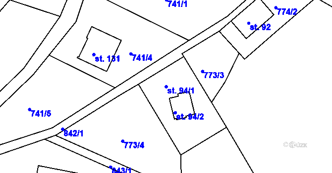 Parcela st. 94/1 v KÚ Sklené u Malé Moravy, Katastrální mapa