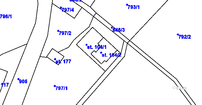 Parcela st. 104/2 v KÚ Sklené u Malé Moravy, Katastrální mapa