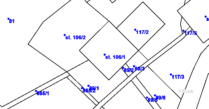Parcela st. 106/1 v KÚ Sklené u Malé Moravy, Katastrální mapa
