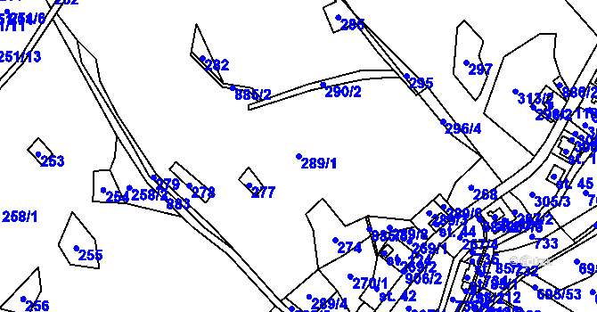 Parcela st. 289/1 v KÚ Sklené u Malé Moravy, Katastrální mapa