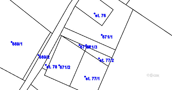 Parcela st. 671/3 v KÚ Sklené u Malé Moravy, Katastrální mapa