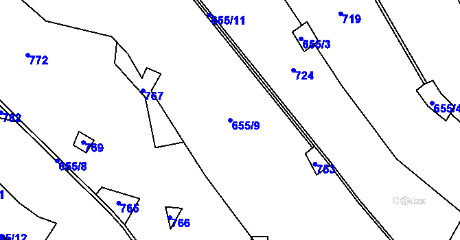 Parcela st. 655/9 v KÚ Sklené u Malé Moravy, Katastrální mapa