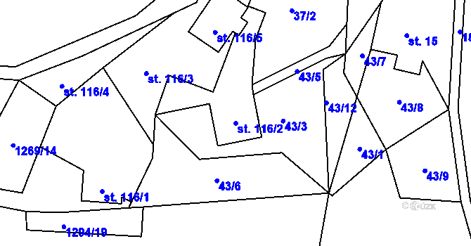 Parcela st. 116/2 v KÚ Vojtíškov, Katastrální mapa