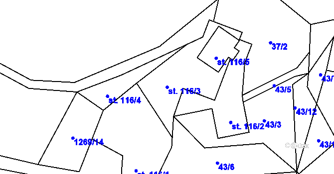 Parcela st. 116/3 v KÚ Vojtíškov, Katastrální mapa