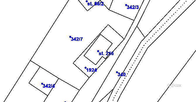 Parcela st. 216 v KÚ Vojtíškov, Katastrální mapa