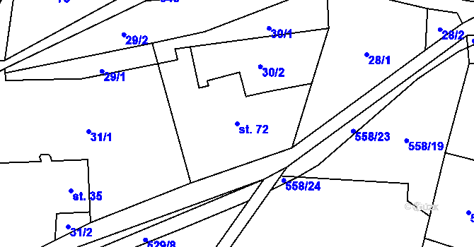 Parcela st. 72 v KÚ Vysoká u Malé Moravy, Katastrální mapa