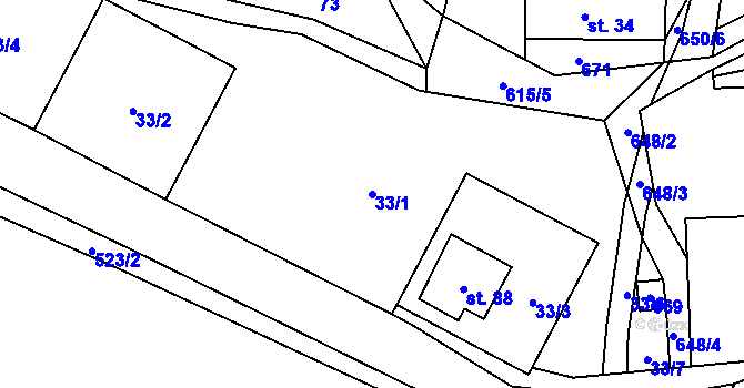 Parcela st. 33/1 v KÚ Vysoká u Malé Moravy, Katastrální mapa