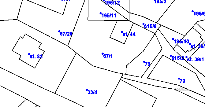 Parcela st. 67/1 v KÚ Vysoká u Malé Moravy, Katastrální mapa