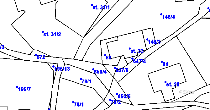 Parcela st. 80 v KÚ Vysoká u Malé Moravy, Katastrální mapa
