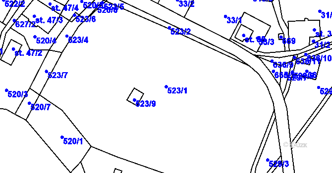 Parcela st. 523/1 v KÚ Vysoká u Malé Moravy, Katastrální mapa