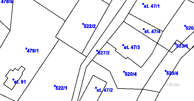 Parcela st. 627/2 v KÚ Vysoká u Malé Moravy, Katastrální mapa