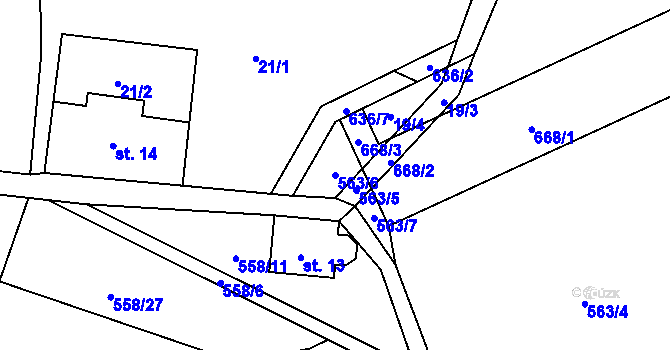 Parcela st. 563/6 v KÚ Vysoká u Malé Moravy, Katastrální mapa