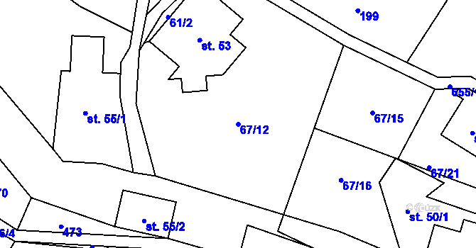 Parcela st. 67/12 v KÚ Vysoká u Malé Moravy, Katastrální mapa