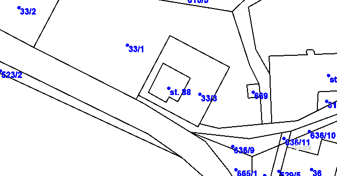 Parcela st. 88 v KÚ Vysoká u Malé Moravy, Katastrální mapa