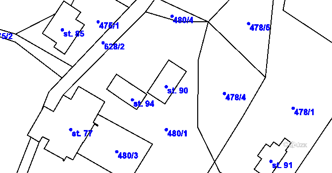 Parcela st. 90 v KÚ Vysoká u Malé Moravy, Katastrální mapa