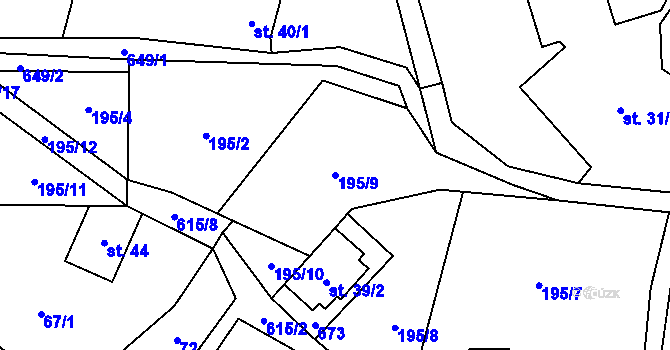 Parcela st. 195/9 v KÚ Vysoká u Malé Moravy, Katastrální mapa