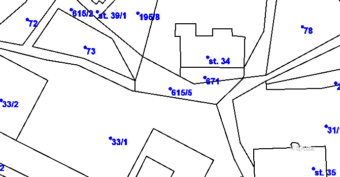 Parcela st. 615/5 v KÚ Vysoká u Malé Moravy, Katastrální mapa