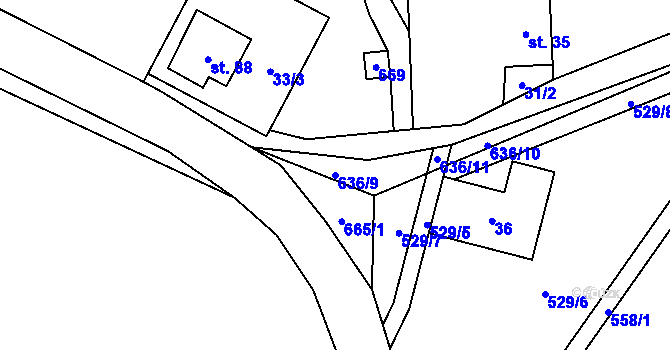 Parcela st. 636/9 v KÚ Vysoká u Malé Moravy, Katastrální mapa