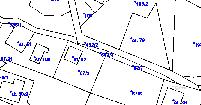 Parcela st. 652/3 v KÚ Vysoká u Malé Moravy, Katastrální mapa