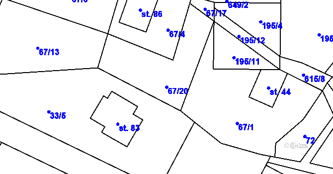 Parcela st. 67/20 v KÚ Vysoká u Malé Moravy, Katastrální mapa