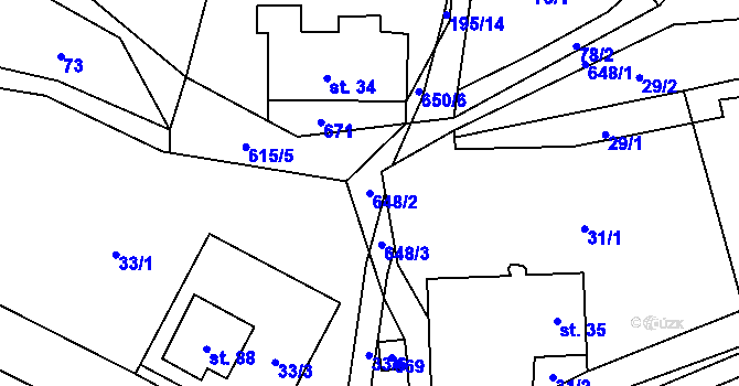 Parcela st. 648/2 v KÚ Vysoká u Malé Moravy, Katastrální mapa